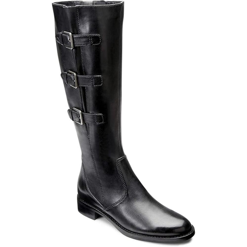 ECCO Women's Hobart Buckle Knee-High Riding Boot Black 39 8-8.5 GUC 16" Tall